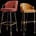 Modern Upholstered Bar Stools With Red And Brown Seats Black Legs Gold Accents