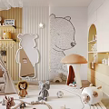 Kids Room Interior With Play Tent Toys Round Rug Bear Wall Design And Chandelier