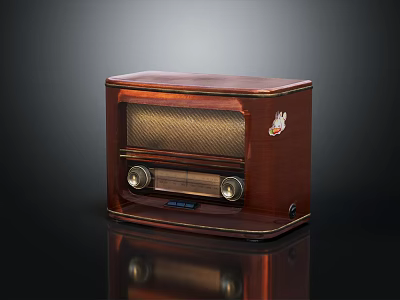 Vintage Radio Classic Audio Device With Retro Design Brown Wooden Case Knobs And Grille 3d model