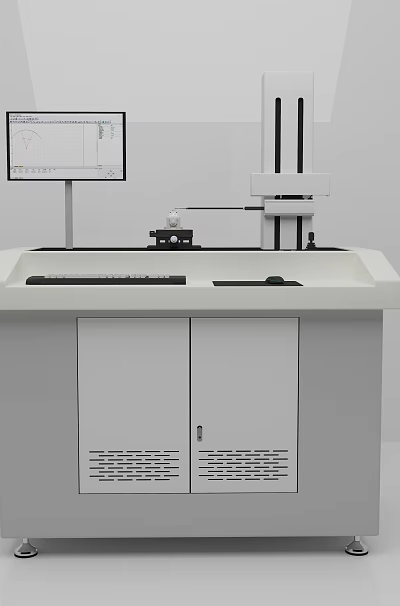 Industrial Equipment Workbench With Monitor Keyboard Mouse And Vertical Column Cabinets 3d model