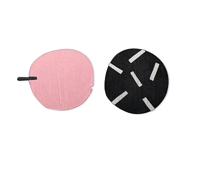 Round Stylish Rugs in Pink and Black Design with White Stripes for Home Decor 3d model
