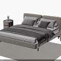Minimalist Double Bed With Soft Pillows Cozy Blanket And Round Bedside Tables On Rug
