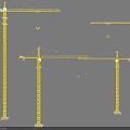 Yellow Tower Cranes Construction Machinery 3D Rendered Display In Multiple Positions