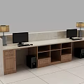 Modern Marble Reception Desk With Gold Table Lamps And Intricate Pattern Panel 3d model