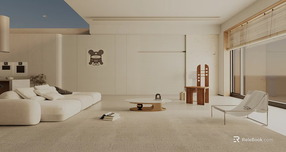 Modern Living Room Interior Design With White Sofa Decorative Painting And Rug 3d model 