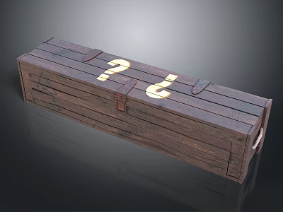 Vintage Wooden Box Design With Gold Question Marks And Metal Hinges 3d model