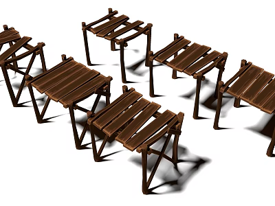 Wooden Landscape Bridge Design With Multiple Structures And Natural Elements 3d model