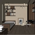 Minimalist Tatami Bedroom With Wooden Storage Bed Shelves Desk And Decorative Painting