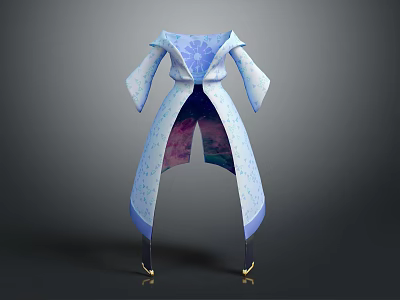 Snowflake Pattern Blue And White Robe With Unique Cut And Stylish Design 3d model