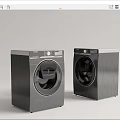 Two Modern Front Loading Washing Machines With Stainless Steel Finish And Sleek Design