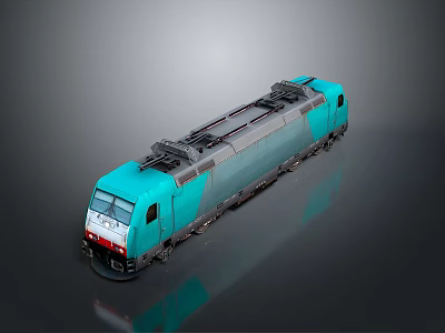 Modern Teal Electric Train Exterior With Streamlined Design And Detailed Pantographs On Reflective Surface 3d model