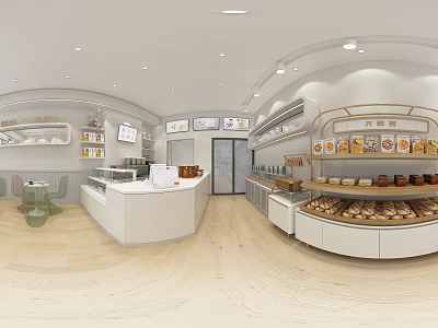Modern Pastry Shop Interior With Display Shelves Counter And Fresh Baked Goods 3d model