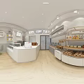 Modern Pastry Shop Interior With Display Shelves Counter And Fresh Baked Goods