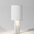 Contemporary Table Lamp With White Fabric Shade Dark Brown Wooden Gold Metal Base Modern Design