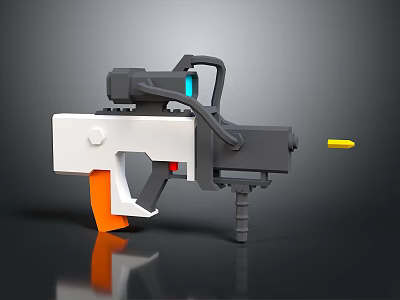 Futuristic Modern Weapon With White Gray Orange Components Blue Scope And Yellow Muzzle 3d model