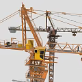 Yellow And Brown Tower Cranes With Extended Booms Operating Cabs And Steel Structures