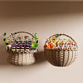 Snack Shop with Hanging Wicker Baskets Filled with Various Snacks and Decorative Green Leaves Flowers
