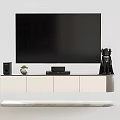 Modern White Floating TV Stand With TV Speakers Small Plant And Decorative Figure