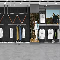 Modern Clothing Store Interior With Mannequins Hanging Clothes And Apparel Shelves