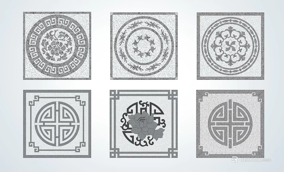 Traditional Decorative Floor Tiles With Classic Floral Patterns And Geometric Motifs 3d model 
