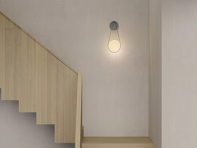 Modern Minimalist Wall Lamp Illuminating Wooden Staircase In Light Wall Home Interior 3d model