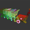 Red Cart Mover Towing Multiple Metal Shopping Carts In Retail Setting