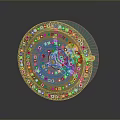 Circular Gold Household Item With Green Edge And Decorative Surface Dots
