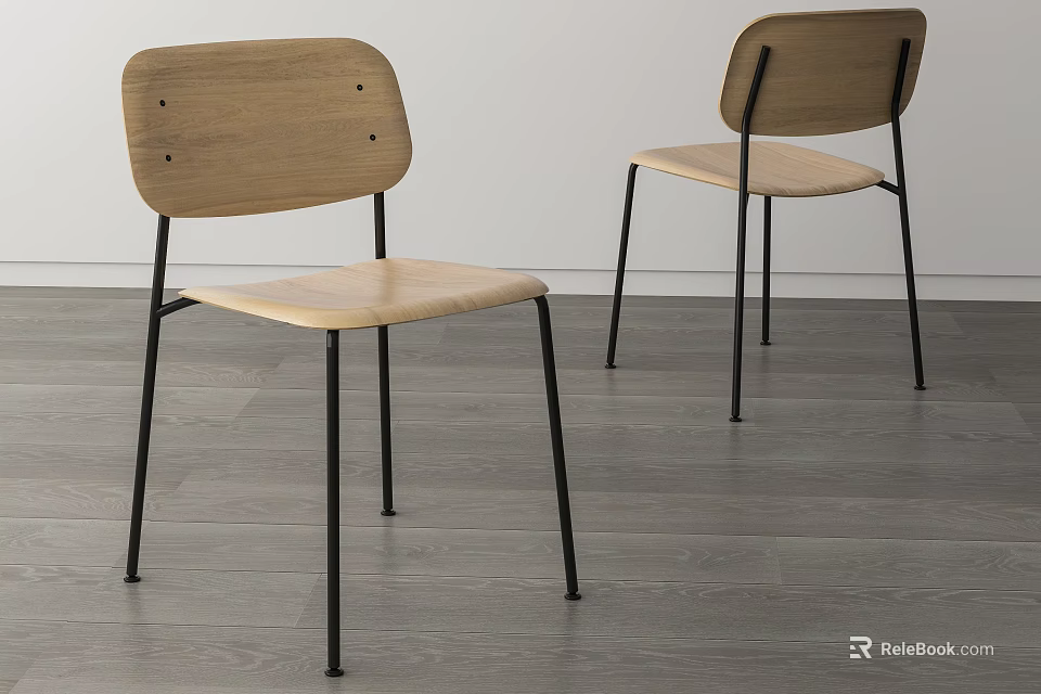 Modern Wooden Dining Chairs With Sleek Black Legs For Home Dining Room 3d model