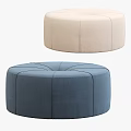 Modern Round Fabric Ottomans In Beige And Navy Blue With Stitched Top Design Details