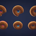 Colorful Glazed Donuts With Sprinkles Including Bitten Ones In Chocolate Blue Pink