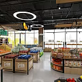 Spacious Supermarket Interior With Shelves Of Drinks Fruits Vegetables And Products