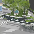 Modern Urban Commercial Landscape Design With Trees Pedestrian Walkways And Plaza
