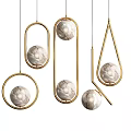 Elegant Modern Gold Frame Chandeliers With Marble Spheres In Round Oval Teardrop Hanging Shapes