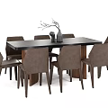 Modern Dining Table Set With Black Tabletop Wooden Legs And Brown Chairs