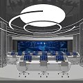 Modern Control Room With Multiple Data Screens Workstations And Ergonomic Chairs Under Circular LED Lighting 3d model
