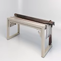 Traditional Musical Instruments and Art Supplies on Handcrafted Qin Table with Carvings and Tassels