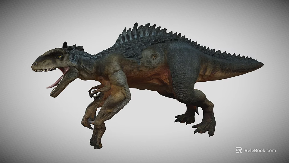 Large Predatory Dinosaur with Spiked Back Open Mouth and Sharp Teeth in Dynamic Walking Pose 3d model 