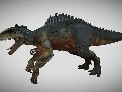 Large Predatory Dinosaur with Spiked Back Open Mouth and Sharp Teeth in Dynamic Walking Pose 3d model