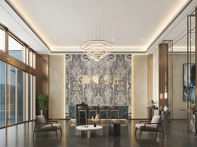 Modern Luxury Real Estate Sales Office Lobby With Exquisite Marble Decor And Comfortable Lounge Spaces 3d model