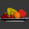 Fresh Colorful Fruits Including Bananas Apple Orange Strawberries And Blueberries On White Plate
