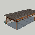 Outdoor Wooden Pergola Structure With Transparent Roof Lattice Panels And Person Standing