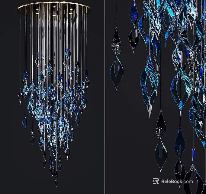Decorative Modern Crystal Chandelier With Blue And Black Hanging Crystal Elements 3d model
