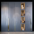 Gray Chest of Drawers With Gold Handles And Side Shelves For Decorative Items
