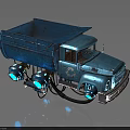 Vintage Blue Dump Truck With Glowing Wheels Recycling Symbol Retro Design On Dark Background
