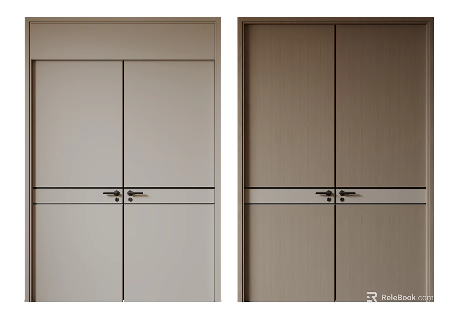 Modern Double Doors Design With Light And Dark Wood Tones Metal Handles For Home Interior 3d model 