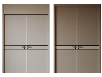 Modern Double Doors Design With Light And Dark Wood Tones Metal Handles For Home Interior 3d model