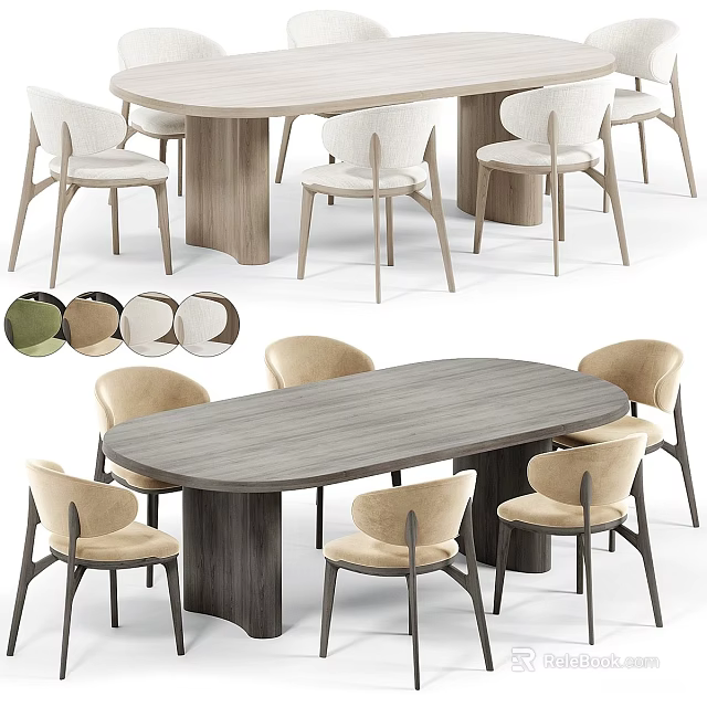 Modern Wooden Dining Table Set With Upholstered Chairs And Multiple Color Options 3d model