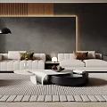 Modern Living Room Interior Design With White Sofa Coffee Table And Wooden Wall