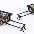 Two Traditional Ornate Carriages With Dragon Patterns Green Body And Wooden Wheels