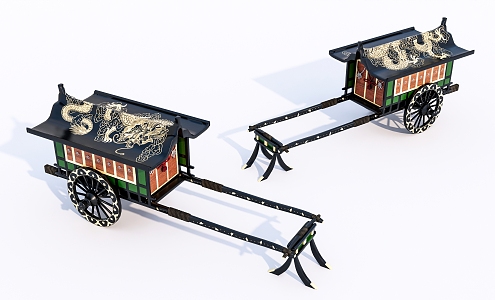 Chinese carriage old wooden carriage 3d model